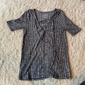 American Eagle Gray Lace-up Shirt